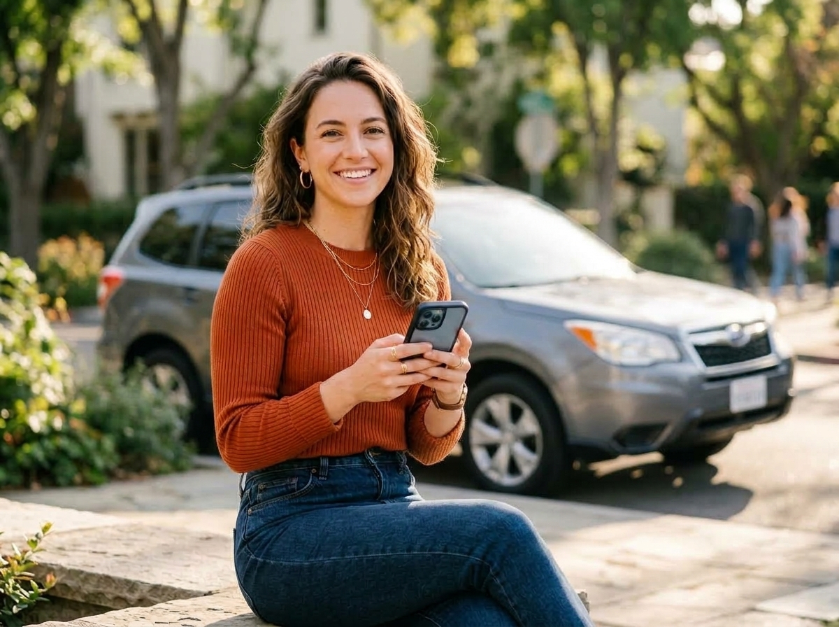 Confident driver checking auto repair estimate on smartphone